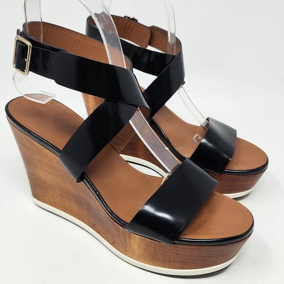 Givenchy Shoes - Givenchy Platform Wood Wedge Sandals Women 38/8 Black Strappy Leather Buckle